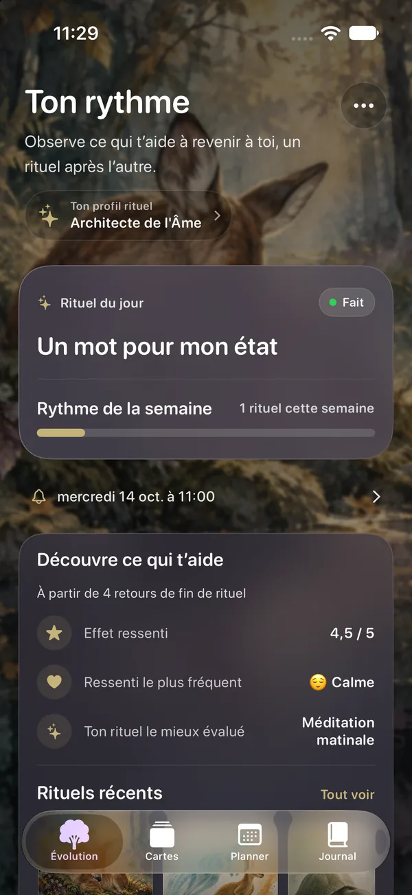 Vue Évolution et rythme de la semaine