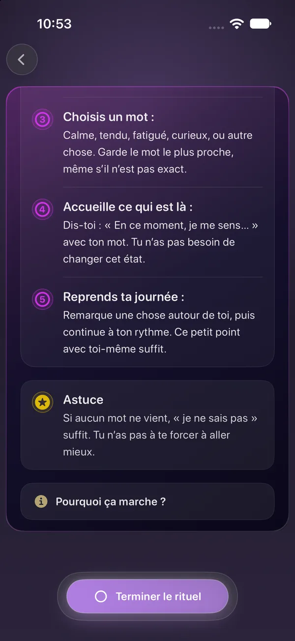 Étapes guidées d’un rituel