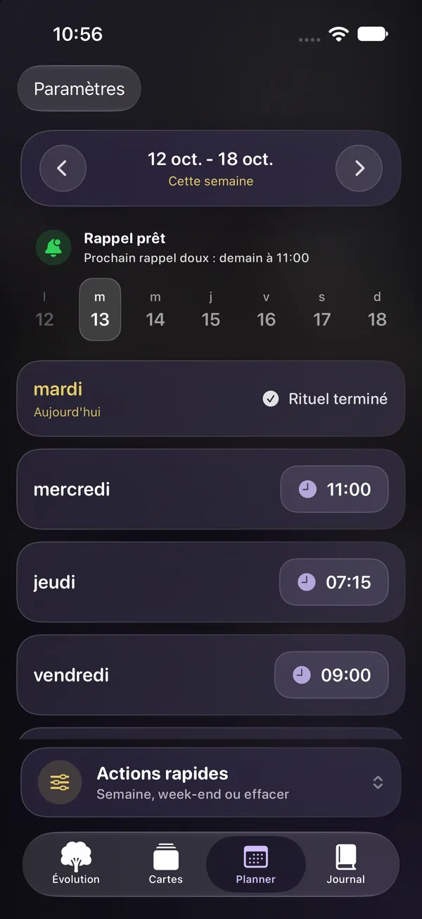 Planner hebdomadaire avec rappels
