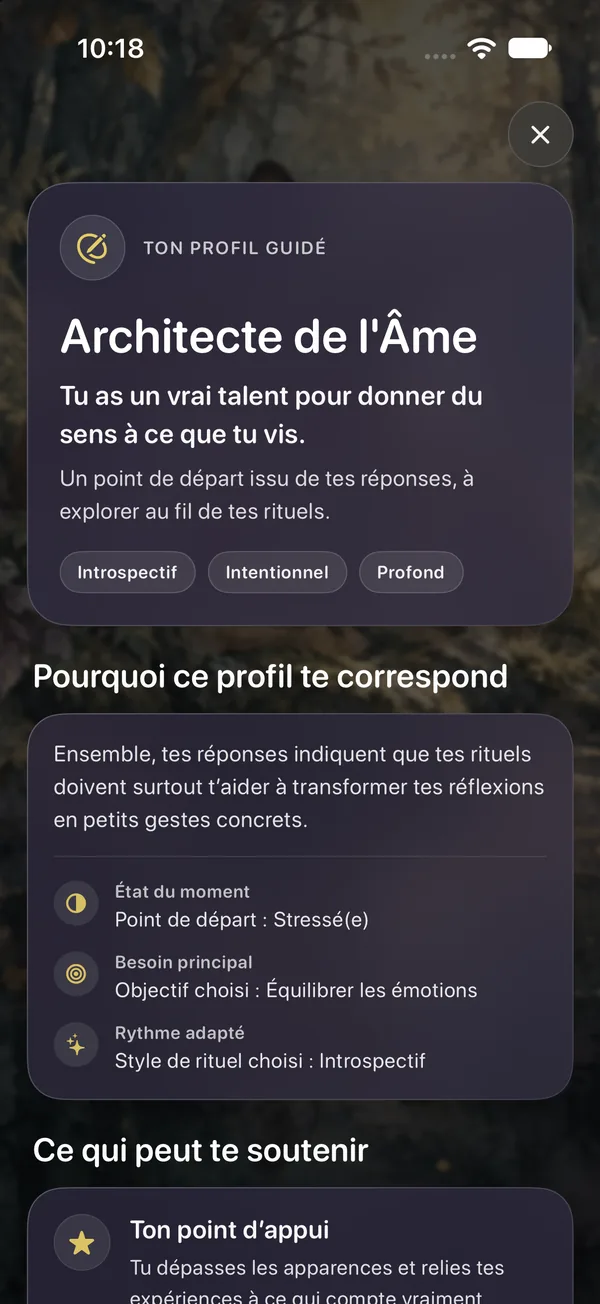 Écran du profil de rituel